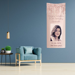 50. Geburtstagsfeier Rose Gold Foto Glitzer Banner