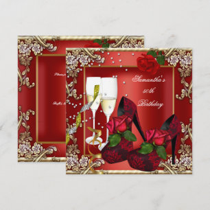 50. Geburtstagsfeier rote Rose Gold Blumen Einladung