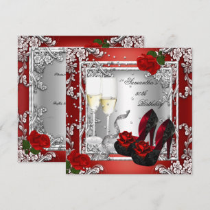 50. Geburtstagsfeier Rote Rose Silber Einladung
