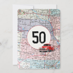 50. Geburtstagsfeier Rotes Retro-LKW Einladung
