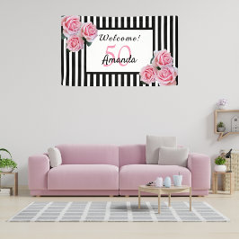 50. Geburtstagsfeier Schwarz-weiße Streifen Flora Banner