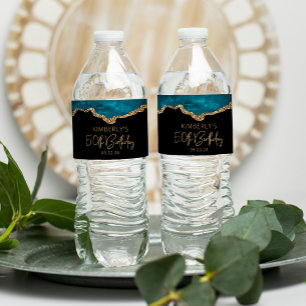 50. Geburtstagsfeier Teal Blau Gold Achat Wasserflaschenetikett