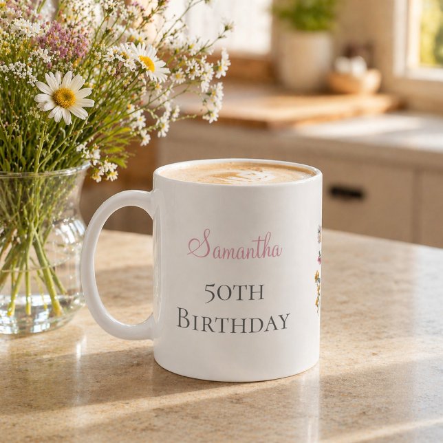 50. Geburtstagsfeier Wildblume Kaffeetasse (Von Creator hochgeladen)
