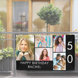 50. Geburtstagsfoto Collage 5 Schwarz-weiß Banner