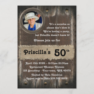 50. Geburtstagsfrau, jedes Alter, Holz, rustikal Einladung