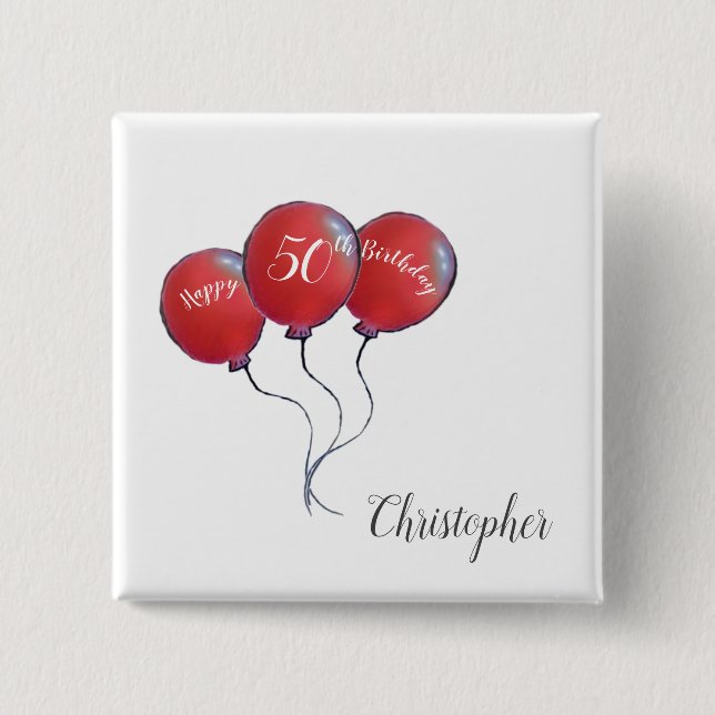 50. Geburtstagsgeschenk aus Rotem Ballon Button (Vorderseite)