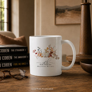 50. Geburtstagsgeschenk Weiße Kürbis Herbstblumen Kaffeetasse