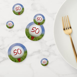 50. Geburtstagsgolfball auf Tee Konfetti
