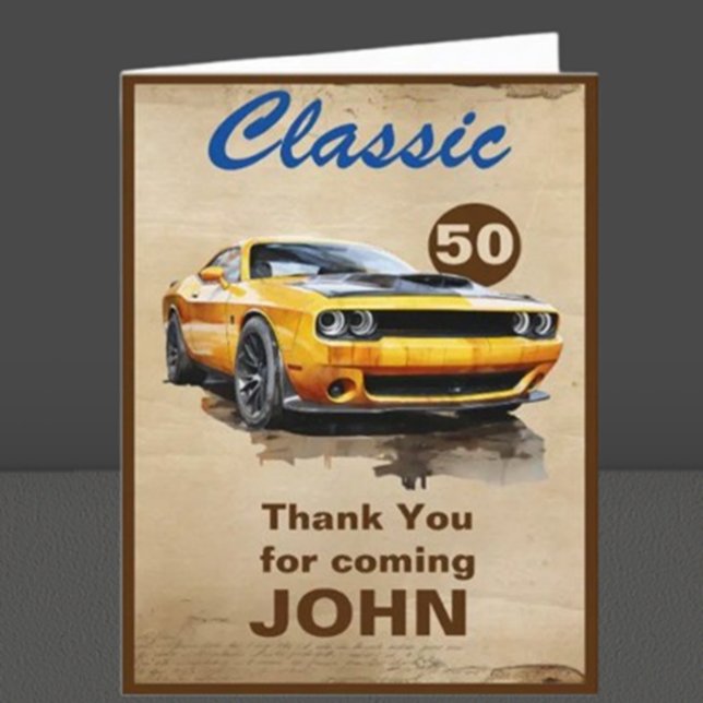 50. Geburtstagskarte des klassischen Muskelwagens Dankeskarte (Celebrate a milestone with our stunning 50th Birthday Classic Muscle Car Card!)