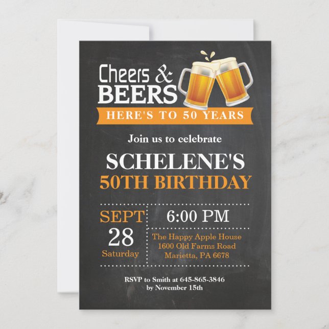 50. Geburtstagskarte für Cheers und Biere Einladung (Vorderseite)