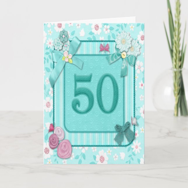 50. Geburtstagskarte mit Blume Karte (Vorderseite)
