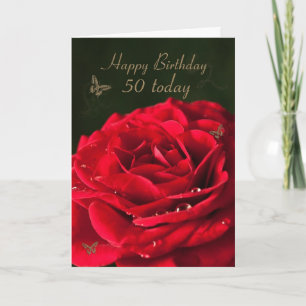 50. Geburtstagskarte mit klassischer rote Rose Karte