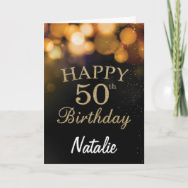 50. Geburtstagskarte Schwarz/Gold Glitzer Karte