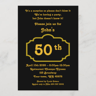 50., Geburtstagsmann, jeden Alters, schwarz, gold, Einladung