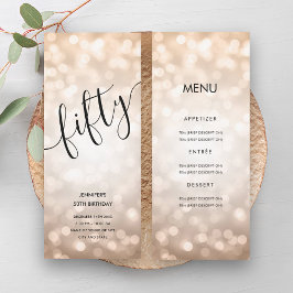 50. Geburtstagsmenü Rose Gold Glitzer Lights Einladung