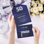 50. Geburtstagsnacht blaue silberne uAwg All In One Einladung<br><div class="desc">Ein marineblauer Hintergrund. Die blaue Farbe ist ungleichmäßig. Personalisieren und hinzufügen von Namen,  Party,  UAWG,  Rücksendeadresse und Namen. Nummer 50 ist mit einem Ballon-Stil Schriftart in Imitats Silber geschrieben.</div>