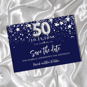 50. Geburtstagsnacht blaue Silberstars Save The Date
