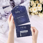 50. Geburtstagsnacht blaue Silberstars uAwg All In One Einladung<br><div class="desc">Ein marineblauer blauer Hintergrund mit Sternen. Die blaue Farbe ist ungleichmäßig. Personalisieren und hinzufügen von Namen,  Party,  UAWG,  Rücksendeadresse und Namen. Fünfzig ist mit einem Herz geschrieben.</div>