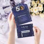 50. Geburtstagsnacht blaues Foto Silberstars uAwg All In One Einladung<br><div class="desc">Ein marineblauer blauer Hintergrund mit Sternen. Die blaue Farbe ist ungleichmäßig. Personalisieren und fügen Sie ein Foto,  Name,  Party,  UAWG,  Rücksendeadresse und Namen.</div>