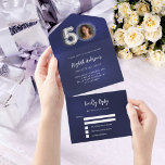 50. Geburtstagsnacht blaues silbernes Foto uAwg All In One Einladung<br><div class="desc">Ein marineblauer Hintergrund. Die blaue Farbe ist ungleichmäßig. Personalisieren und fügen Sie ein Foto,  Name,  Party,  UAWG,  Rücksendeadresse und Namen. Nummer 50 ist mit einem Ballon-Stil Schriftart in Imitats Silber geschrieben.</div>