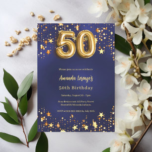 50. Geburtstagsnavy blaue goldene Sterne Einladung