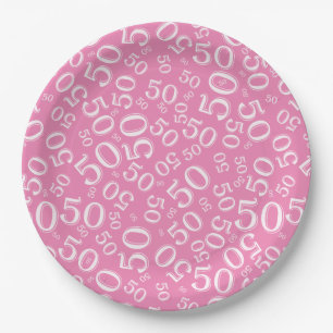 50. Geburtstagsnummer Muster Rosa/Weiß Pappteller