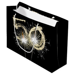 50. Geburtstagsparkler auf schwarz Große Geschenktüte