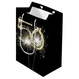 50. Geburtstagsparkler auf schwarz Mittlere Geschenktüte