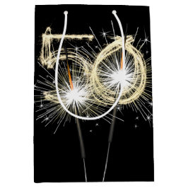 50. Geburtstagsparkler auf schwarz Mittlere Geschenktüte