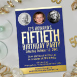50. Geburtstagspartei blaue Goldfolie Foto Kreisen Folieneinladung<br><div class="desc">Fett einfache Grafik dunkelblau, und Goldfolie oder Ihre eigene Folie Farbe Foto Vorlage 50. Geburtstag Party Einladung. Personalisieren Sie diese Meilenstein-Geburtstagseinladung mit Ihren eigenen Geburtstagsfeierdetails und drei Fotos Ihres Geburtstagsjungen oder -mädchens im Foto für Ihre Mitmenschen und dann Fotos über ihr Leben. Andere Jahre Farben und passende Artikel sind verfügbar....</div>
