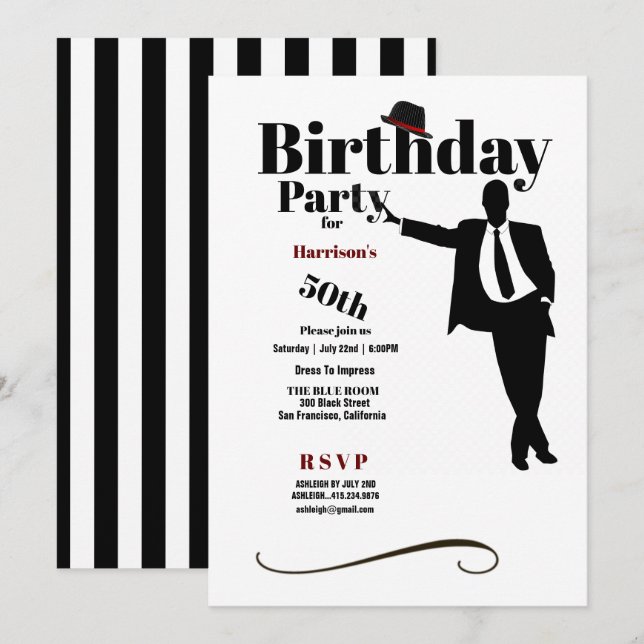 50. Geburtstagspartei Silhouette Mann Hat Einladung (Vorne/Hinten)