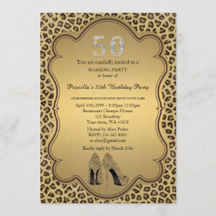 50. Geburtstagsparty 50., Cheetah High Heels Shoes Einladung