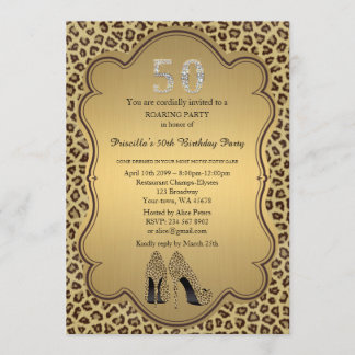 50. Geburtstagsparty 50., Cheetah High Heels Shoes Einladung