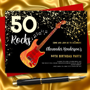 50. Geburtstagsparty 50 Rocks Gold Glitzer Folie Einladungspostkarte