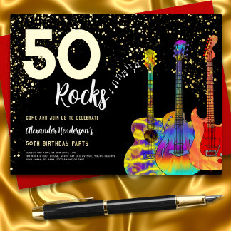 50. Geburtstagsparty 50 Rocks Gold Glitzer Folie Einladungspostkarte