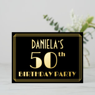 50. Geburtstagsparty: Art Deco Look "50", w/ Name Folieneinladung