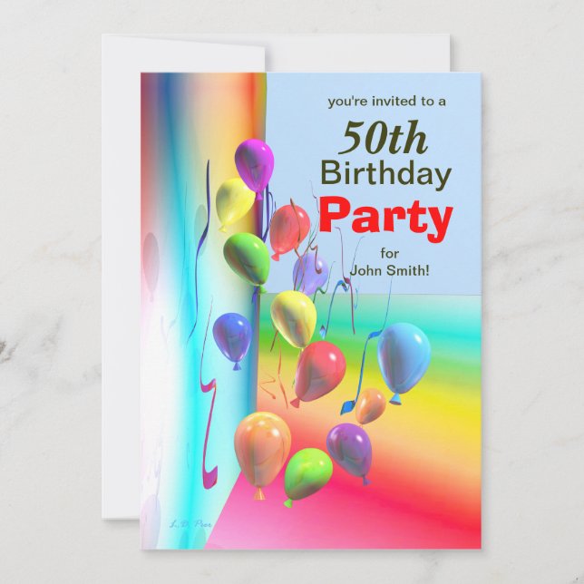50. Geburtstagsparty Ballon Wall Einladung (Vorderseite)