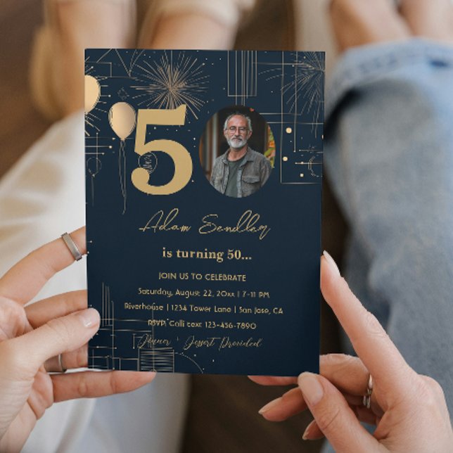 50. Geburtstagsparty Ballons und Feuerwerk Einladung (Von Creator hochgeladen)