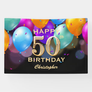 50. Geburtstagsparty Black and Gold Ballons Banner