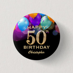 50. Geburtstagsparty Black and Gold Ballons Button