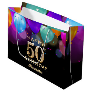 50. Geburtstagsparty Black and Gold Ballons Große Geschenktüte