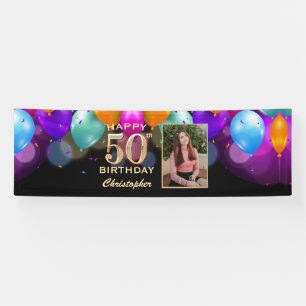 50. Geburtstagsparty Black and Gold Balloons Foto Banner