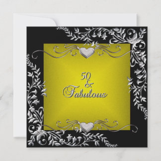 50. Geburtstagsparty Black Bright Chartreuse Gold Einladung