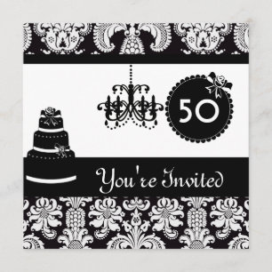 50. Geburtstagsparty Black & White Damask I Einladung
