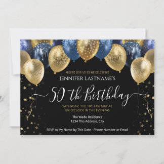 50. Geburtstagsparty, Blauer und Gold Einladung