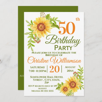 50. Geburtstagsparty Blumenblume Einladung