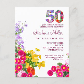 50. Geburtstagsparty Blumengeschmack modern 50 Jah Postkarte