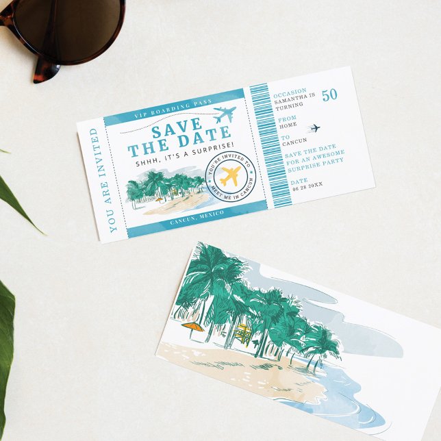 50. Geburtstagsparty Boarding Einladung (50th Birthday Save the Date Surprise Party)