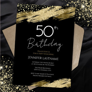 50. Geburtstagsparty Budget Gold Schwarze Einladun Einladung
