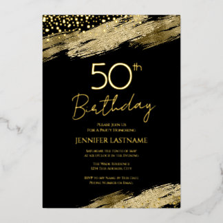 50. Geburtstagsparty Budget Gold Schwarze Einladun Folieneinladung